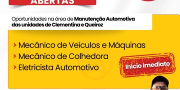Clealco está com vagas abertas para contratação imediata na área de manutenção automotiva em Queiroz e Clementina
