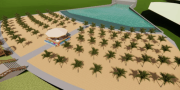 Thermas transforma interior paulista em praia com piscina de ondas e muito coqueiro