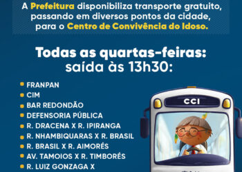 Sempre às Quartas-feiras: Prefeitura vai disponibilizar ônibus para interessados em tomar parte nas atividades do CCI