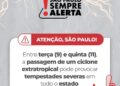 Ciclone extratropical pode provocar tempestades severas em todo o Estado de São Paulo entre terça e quinta-feira