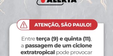 Ciclone extratropical pode provocar tempestades severas em todo o Estado de São Paulo entre terça e quinta-feira